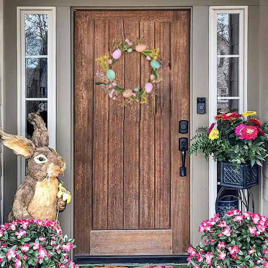 Ostergirlande Künstliche Eiergirlande mit Lammohren Blättern für Frühling Kaminsims Kamin Fenster Wand Innen Außen Dekor