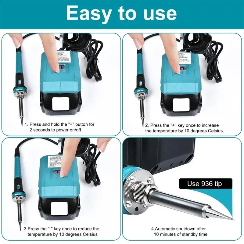 60W Electric Soldering Iron For Makita 18V Li-ion Battery Wireless Welding Tool 300-500℃ Temperature Adjustable Fast Heating