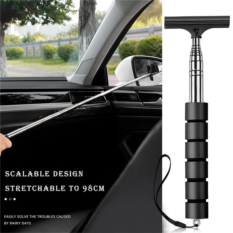 Car Rearview Mirror Wiper Portable Telescopic Auto Glass Squeegee Cleaner Car Mirror Wash Cleaning Brush Long Handle Glass Mist Cleaner