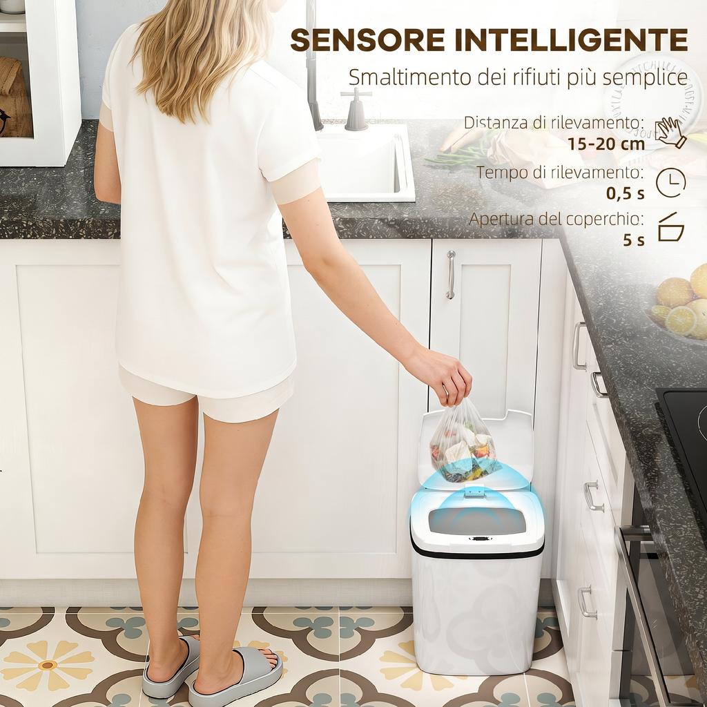 15L Infrared Sensor Trash Can with 2 Opening Modes. Fingerprint-Resistant Surface. Bathroom. White