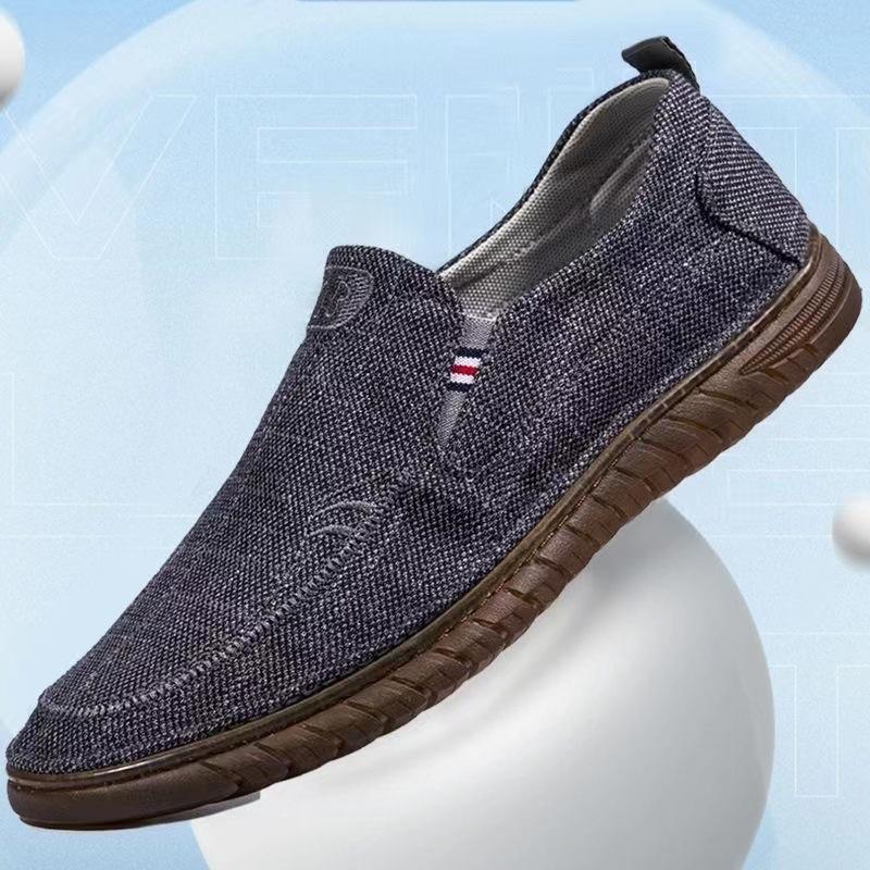 Canvas breathable casual men's shoes summer new beef tendon sole one pedal comfortable soft baseplate shoes old Beijing cloth shoes