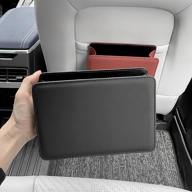 Foldable Auto Storage Bag Leather Organizer with 30 Trash Bags Mini Trash Can for Seat Back Door Console Car Interior