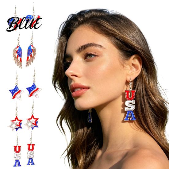 Exquisite Earrings USA Flag for Women Patriotic Red White Blue