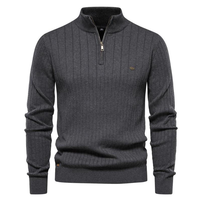 Men’s Euro Fit Stand Collar Half Zip Solid Knit Sweater