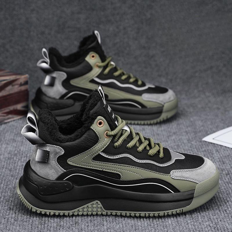 Trendy Men's Winter Outdoor Versatile High Top Snow Boots Thickened Fleece Lined Korean Style Warm Cotton Sports Shoes