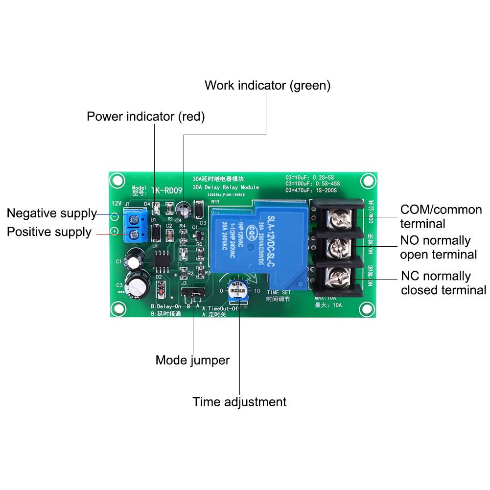 Delay Relay Module High Accuracy NONC Timer Switch Electrical Supplies 200s DC12V