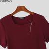 INCERUN Summer Men Square Collar Short Sleeve Zip-up Casual Rib Skinny T-shirts