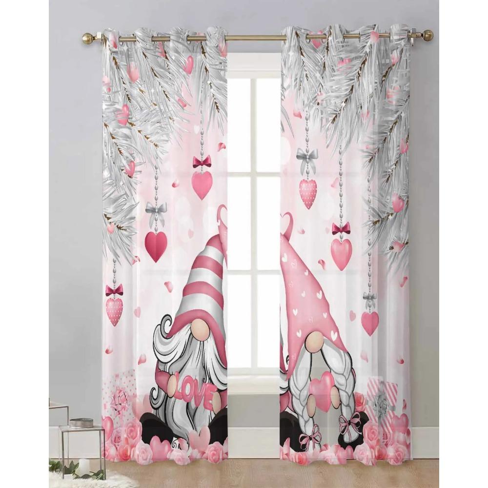 Valentinstag Rosa Rosen Herzen Wicht Transparente Vorhänge für Wohnzimmerdekoration Fenstervorhang Küche Tüll Voile Drapierungen