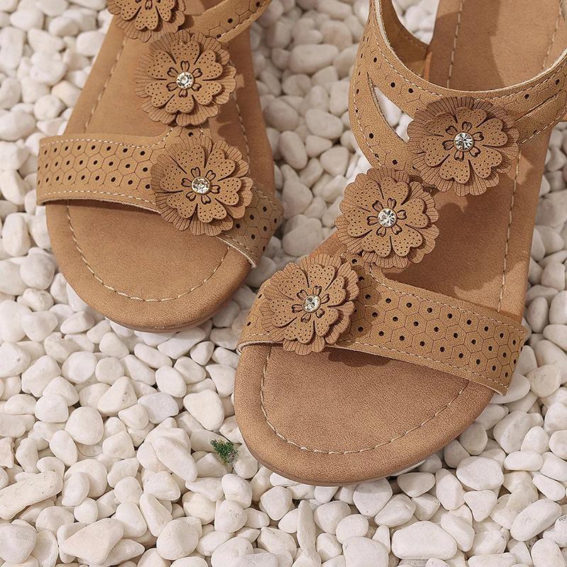 Fashion Flowers Decor Wedge Heels Sandals Women Summer 2025 Elastic Band Non Slip Gladiator Sandals Woman Slip On Platform Sandles Mujer