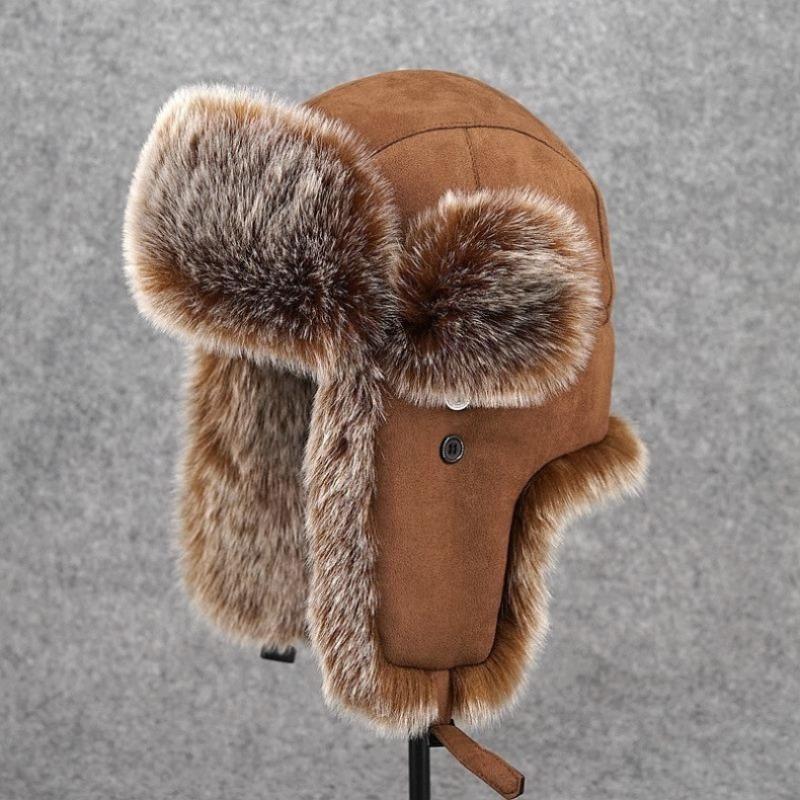 A hat for men, winter imitation fox hair, ear protection and cold hat, cycling warm and windproof ski hat