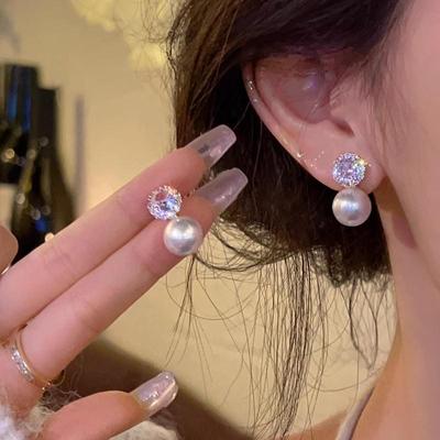 S925 Silver Needle Zircon Pearl Pendant Earrings - Versatile, Light Luxury, and Trendy Celebrity Style