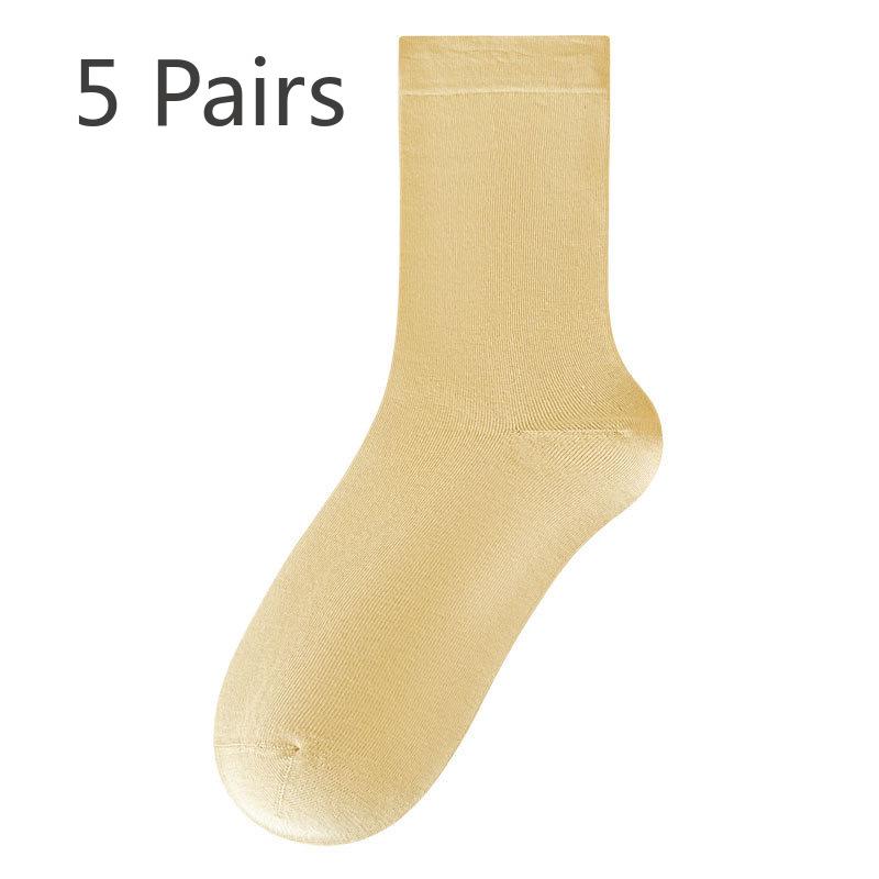 

5 пар женских носков из чистого хлопка с дезодорантом для весны и осени, впитывающих пот, в длинных ворсовых трубках 5 Pairs светло-желтого