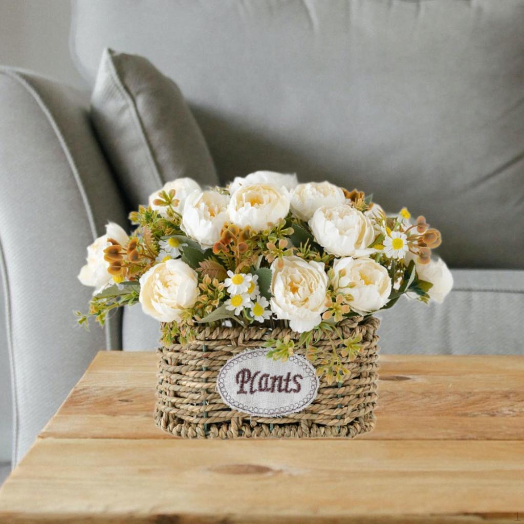 Artificial Flowers with Basket Centerpiece Desktop Decoration Ornament for Wedding