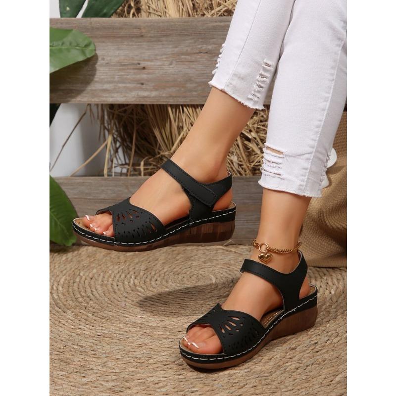 Damen Übergröße Plateau Cut-Out Sport Sandalen Sommer Europäisch Amerikanischer Stil Klettverschluss Lässige Slipper