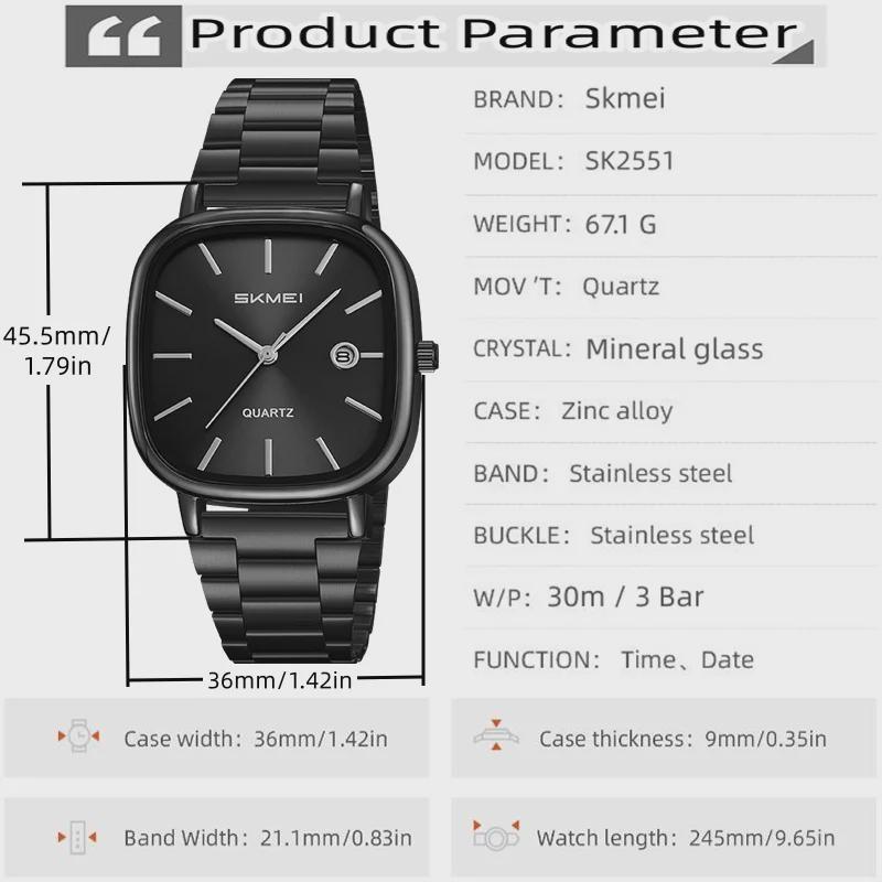 Luxury Mens Quartz Calendar Watches Stainless Steel Strap Waterproof Analog Display Fashion Casual Wristwatch