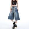 Trendy Summer Loose Fit Denim Cropped Capri Pants For Petite Ladies High Street Wide Leg Versatile Slimming FigureFlattering Casual Trousers