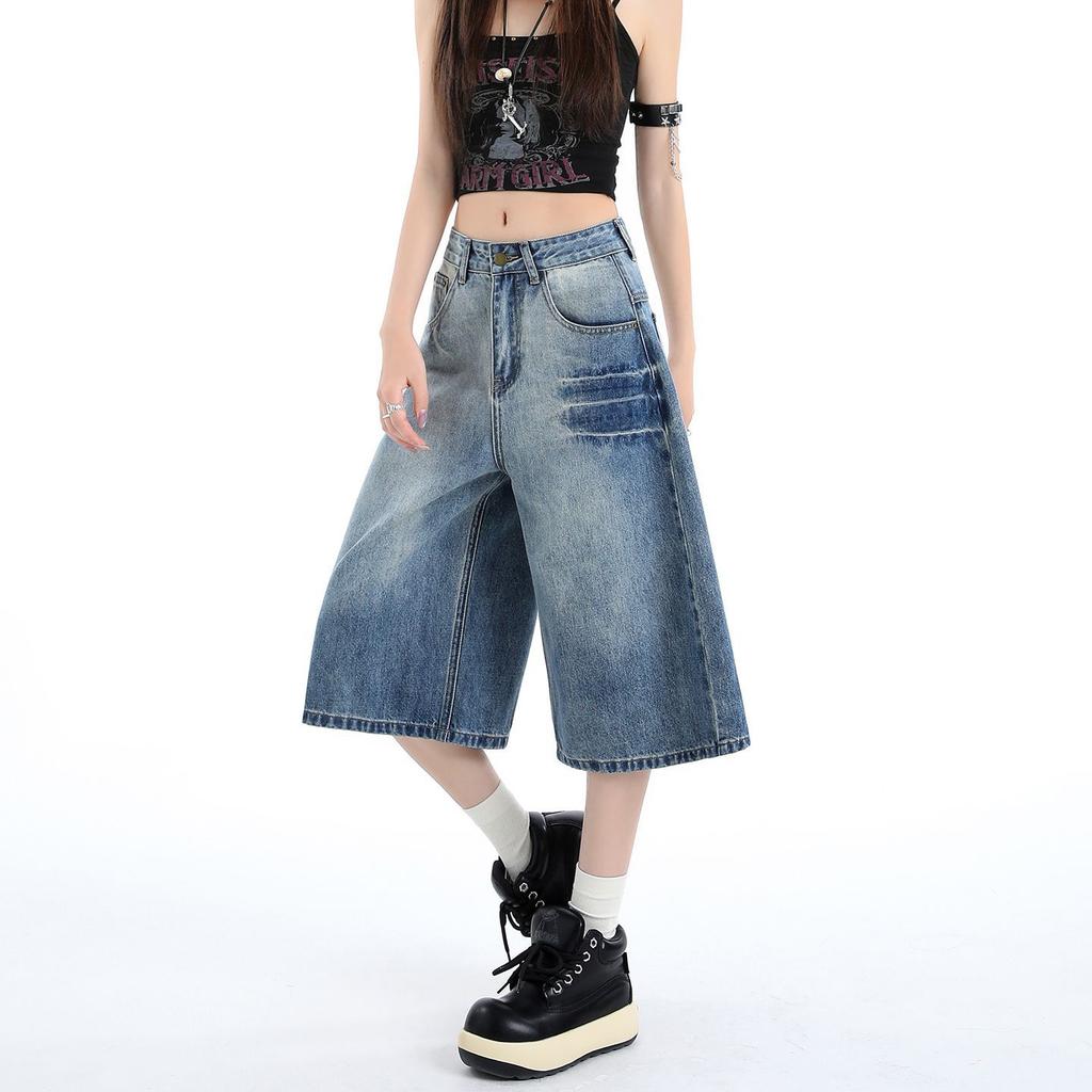 Trendy Summer Loose Fit Denim Cropped Capri Pants For Petite Ladies High Street Wide Leg Versatile Slimming FigureFlattering Casual Trousers