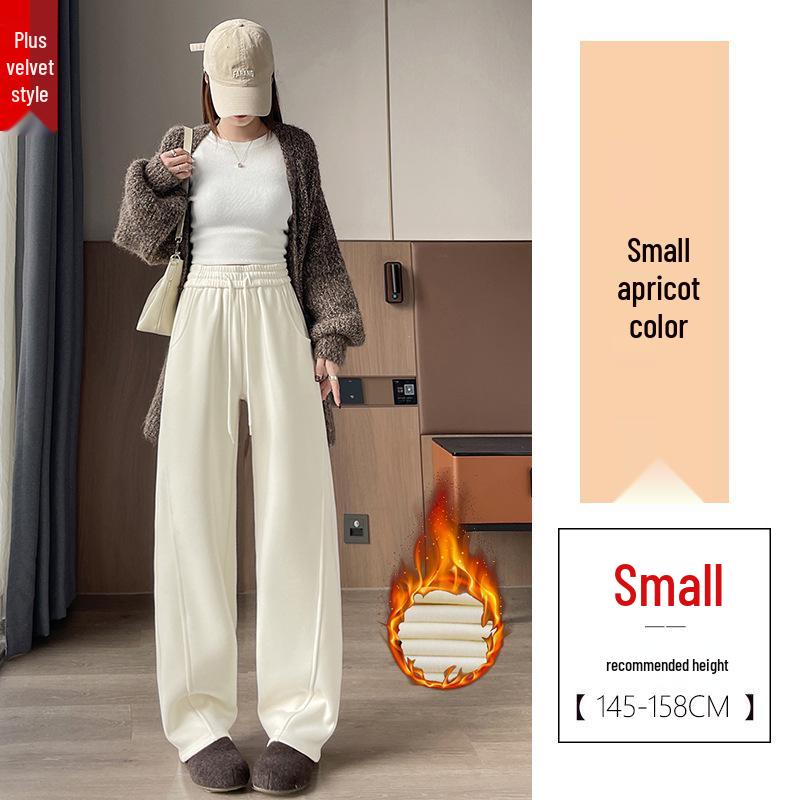 Women's Curved Blade Wide-Leg Pants: New 2026 Plus Velvet Wool for Autumn/Winter - Casual, Loose-Fit, Straight-Leg Design