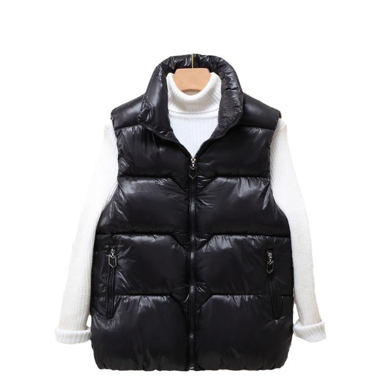 

Korean version of the new men and women lightweight sleeveless jacket stand-up collar solid color thickened warm sports casual loose cotton jacket M чорний