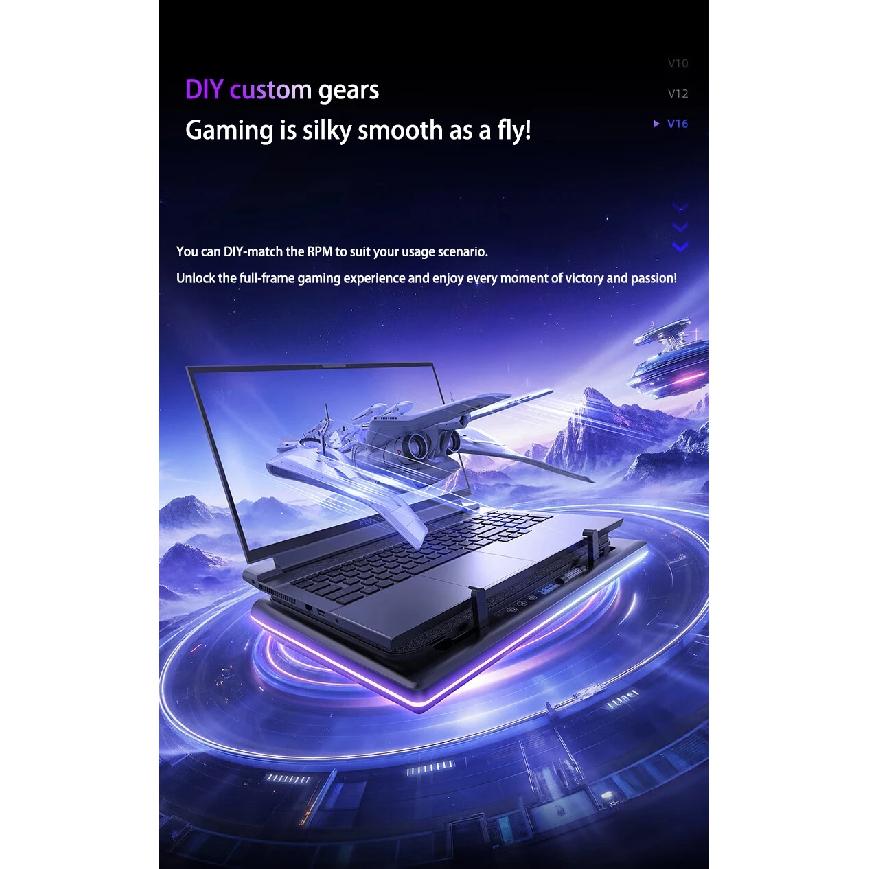 Laptop pressurized air cooler 15.6 inch gaming base computer desk stand V16 type AI smart model hardware monitoring