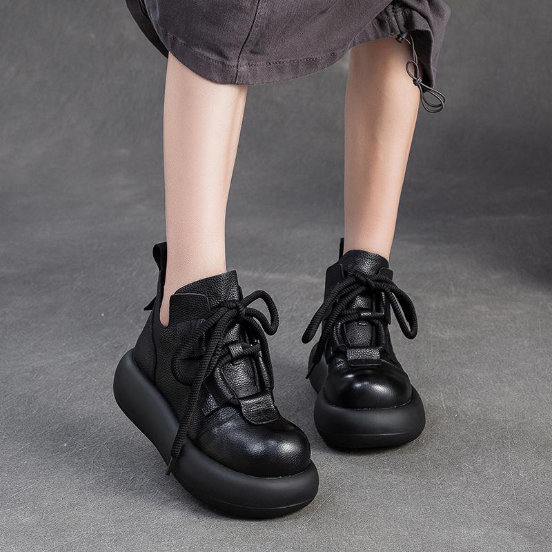Fashion GKTINOO Round Toe Short Boots 2025 Autumn Winter Thick Soled Genuine Leather Zip Big Toe Women Soft Sole Platform Shoes