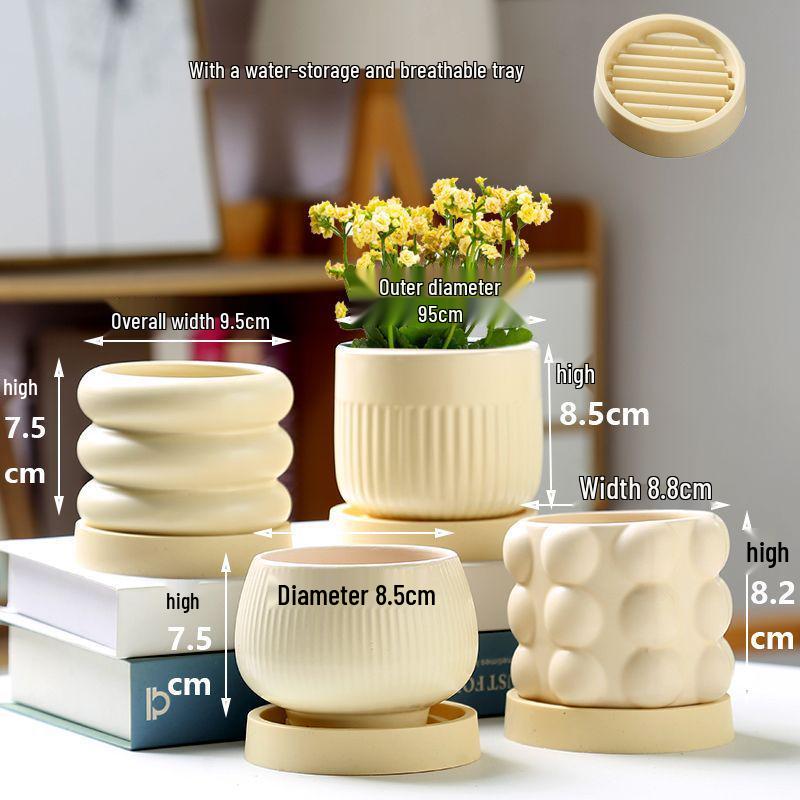 Ceramic Flower Pot with Tray for Orchids and Succulents