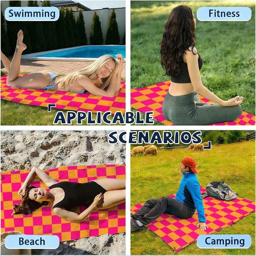 Bright Pink And Orange Checkerboard Print Quick Dry Lightweight Breathable Comfortable Beach Towel For Summer Outdoor Use