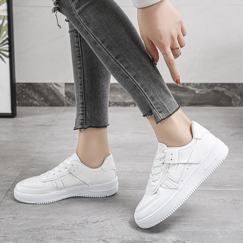2024 New Leather Women's White Casual Woman Vulcanize Sneakers Breathable Sport Walking Running Platform Flats Women Shoes