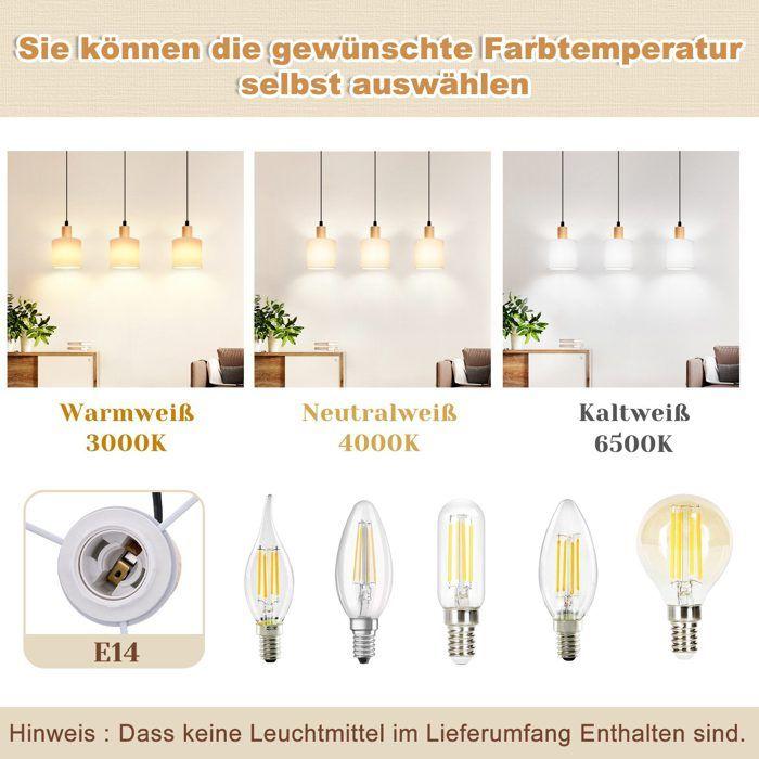 Lampe suspendue - NETTLIFE - Vintage 3 flamme - E14 - Abat-jour bois - Blanc