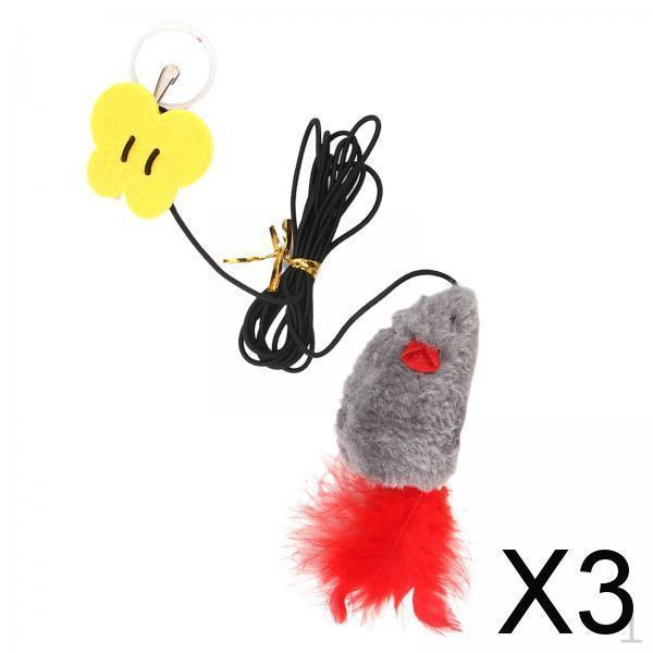 

3x Hanging Door Cat Toys Feather Toy Teaser Frame Catcher with Sound