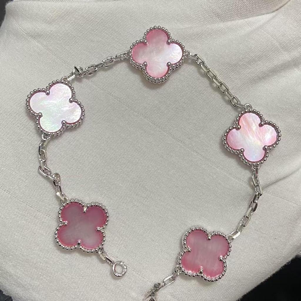 Nuova Versione Bracciale Quadrifoglio Cinque Fiori Agata Rossa Naturale Madreperla Bianca Bracciale da Donna Bracciale Laser