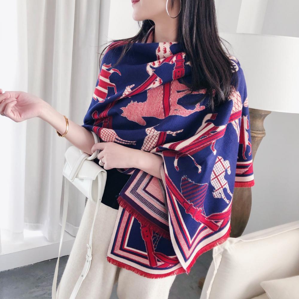 Primavera Outono Quente Cachecol Feminino Carruagem Corrente Estampado Xale