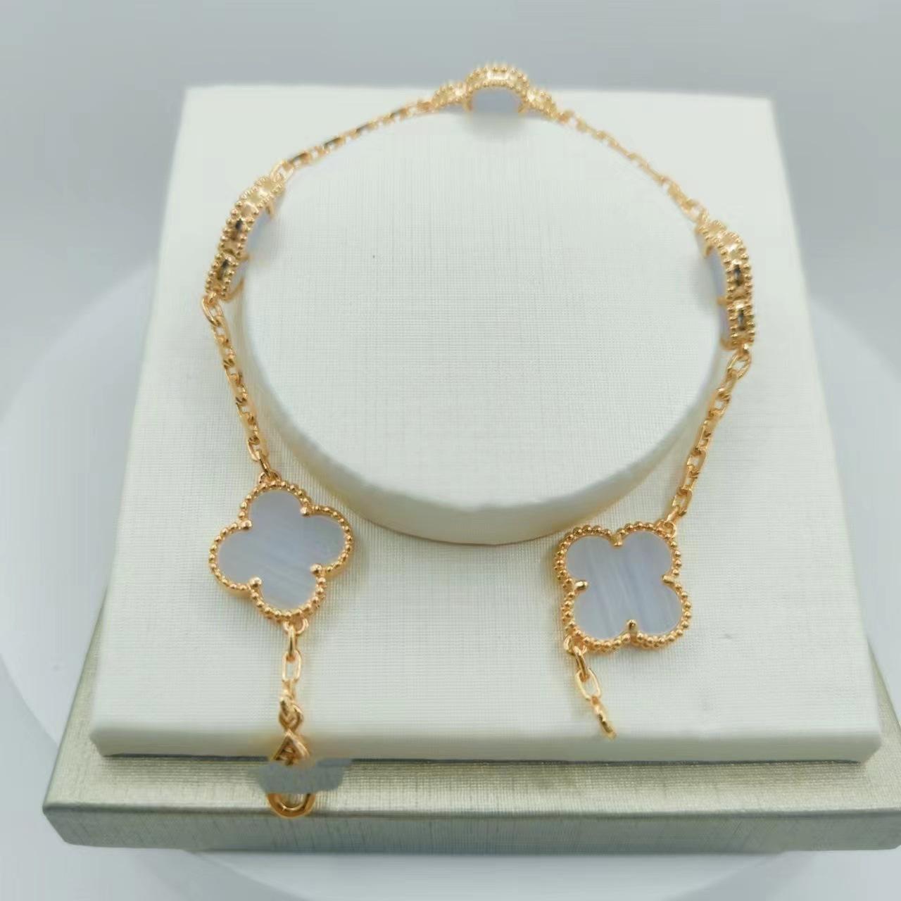 

High-end five-flower bracelet double-sided V gold four-leaf clover exquisite bracelet female 18k plated natural white mother-of-pearl bracelet