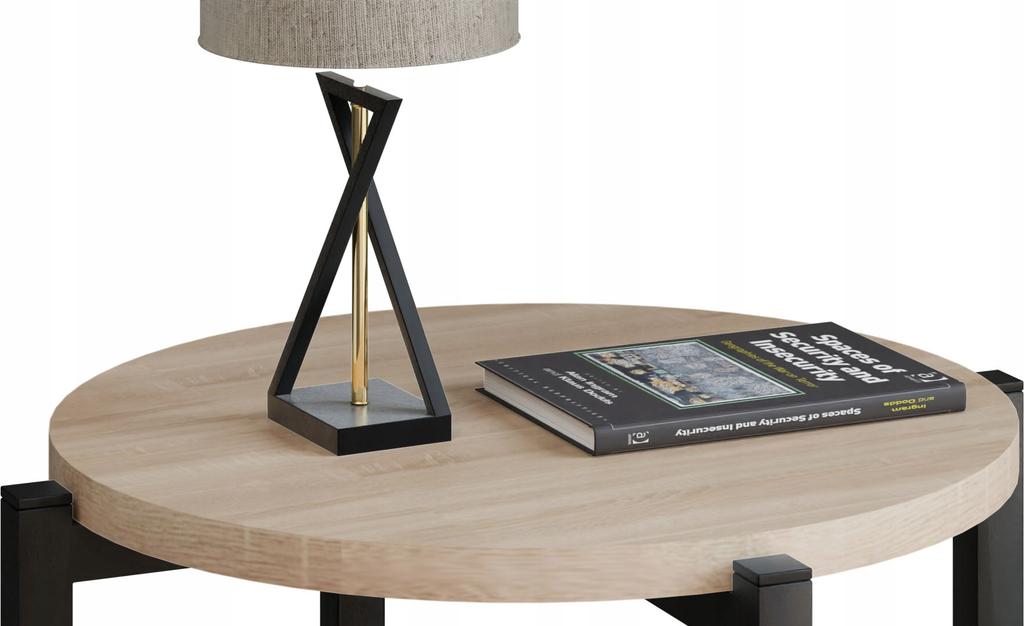 Stolik Nocny Okrągły Loft 35X35X46 Cm Metalowy Czarny