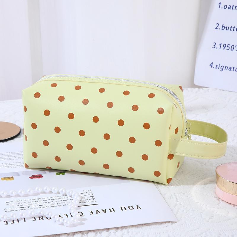 1/3Pcs Pink Polka Dot Pu Makeup Bag Set Large Capacity Sturdy Handle For Travel Daily Cosmetic Storage