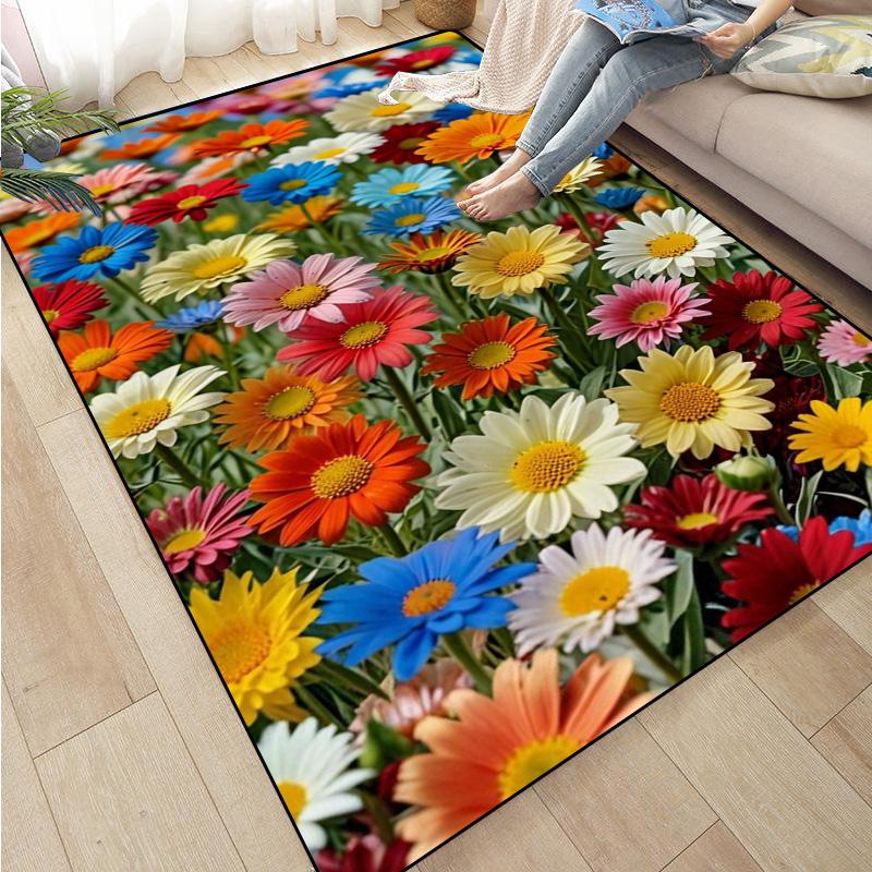Colorful Flower Area Decoration Rose Sunflower Daisy Peach Blossom Floor Mat Living Room Sofa Rugs carpet