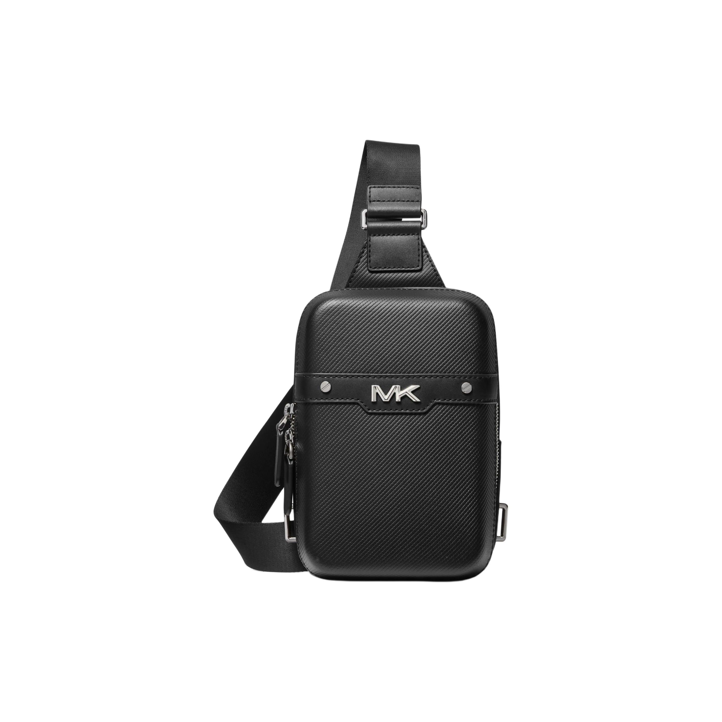 

Michael Kors MK Varick Letter Metal Accent Zipper Closure Leather And Fabric Shoulder Crossbody Bag Medium Men bags Black 33S4LVCC6L-001 Basic Set (Bag+Dust Bag)