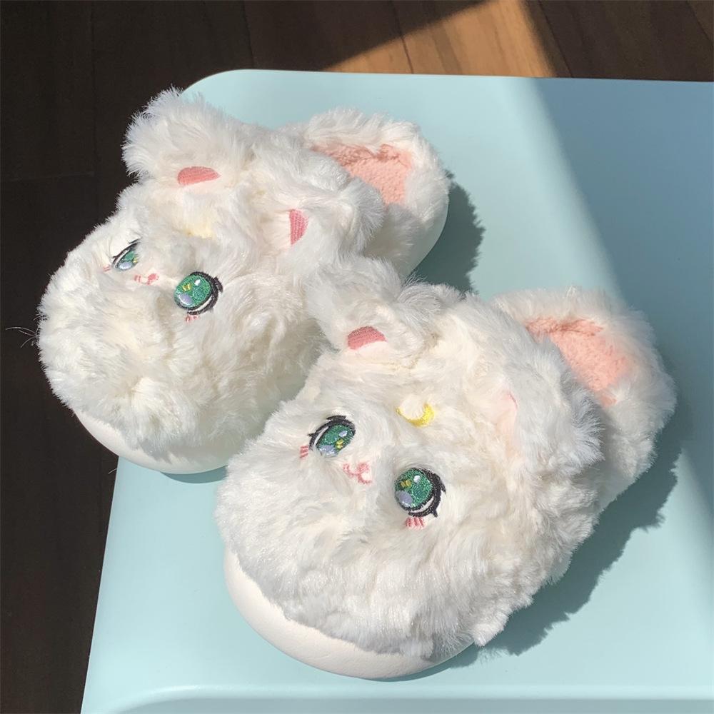 Casual Winter Ladies Girl Heart Home Warm Cotton Slippers Cute Cartoon Soft Bottom Plush Slippers