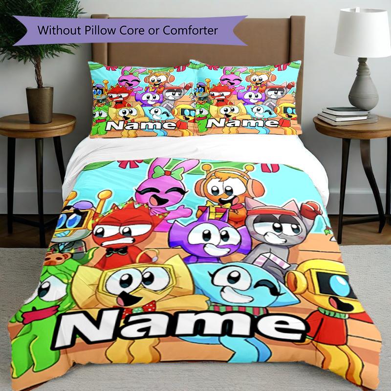 3pcs Duvet Cover Set (1*Duvet Cover + 2*Pillowcase, Without Core), Custom Name Sprunki Game Pattern Bedding Set, Home Bedroom Decor Gift