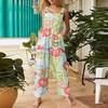 Women's Fashion Christmas  Print Casual Retro Sleeveless Button Jumpsuit
