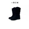 Women's Retro 8cm Height-Boost Mid-Calf Martin Boots - Slim Fit, Pleated Design, Versatile for Autumn/Winter