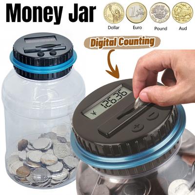 Digital Counting Money Jar with LCD Counter Piggy Bank Savings Jar for Adults Boys Girls Designed for Dollar Euro Pound Aud