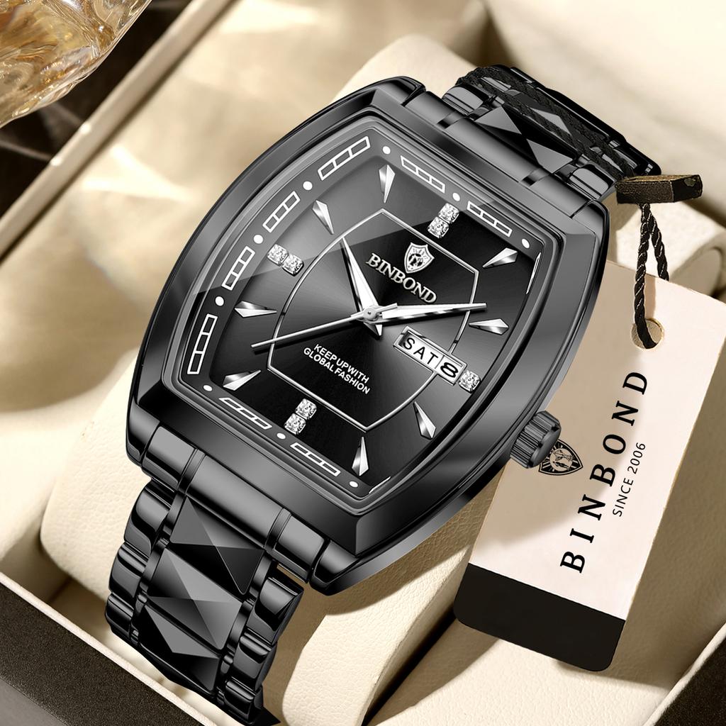 BINBOND Durable Accurate Week Display Auto Date Men's Watch Reloj Quartz Writstwatches For Men Luxury Luminous Waterproof