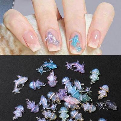 30/50/100 Τεμάχια Διακοσμήσεις Nail Art Δελφίνι Μέδουσα Σειρά Θαλάσσια Πλάσματα Καρχαρίας Αστερίας Γούρια Νυχιών DIY Αξεσουάρ Νυχιών