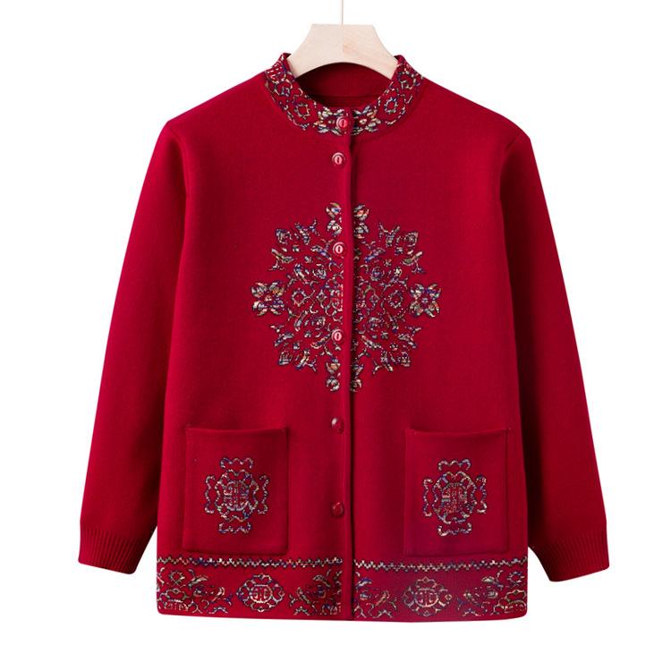 Fable Herfst Vrouw Moeder Lente en Herfst Nieuwe Oma Kleding Gebreide Jas Nieuwe Top XL bordeaux
