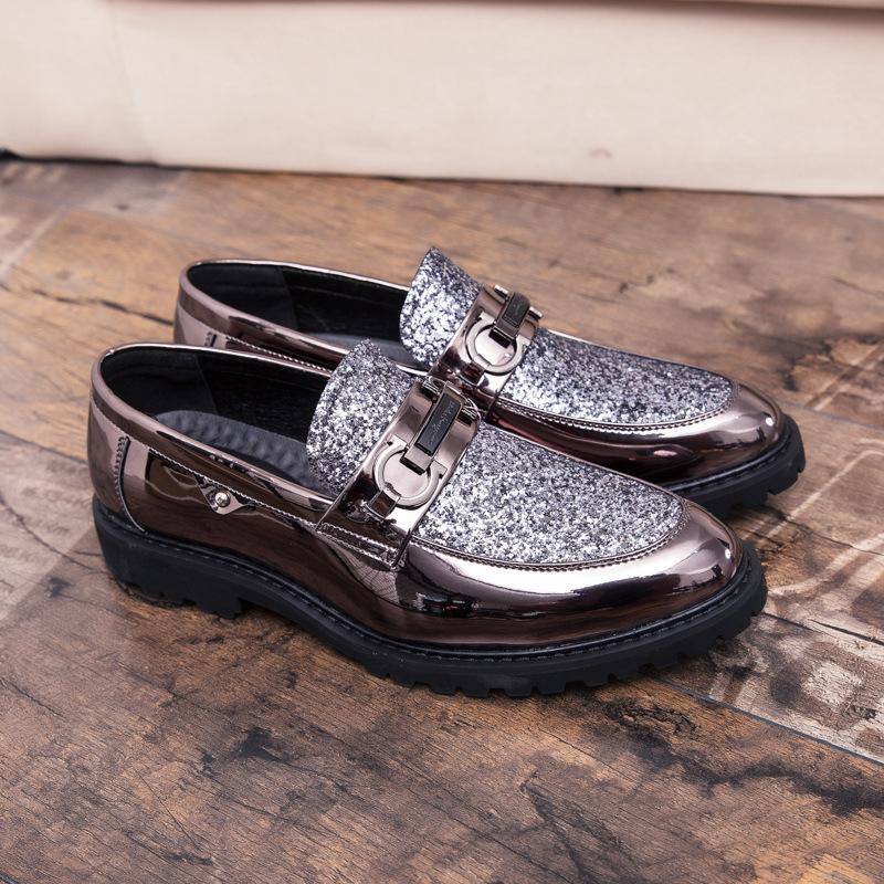 

New large size men s shoes spring and summer British fashion with sequins shoes business leather shoes 46 срібний