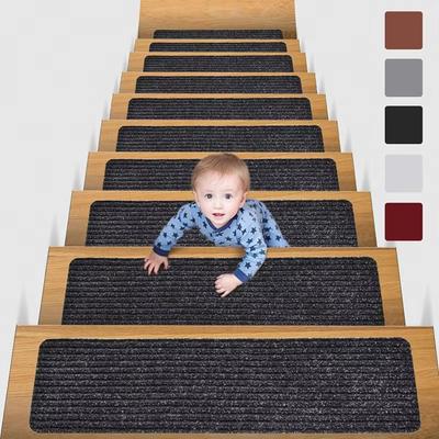 Nouveau Tapis d'Escalier 76x20cm Antidérapant Auto-adhésif Bande de Marche d'Escalier Tapis de Sol Tapis de Sécurité Doux Rayure Tapis de Porte Décoration de Maison