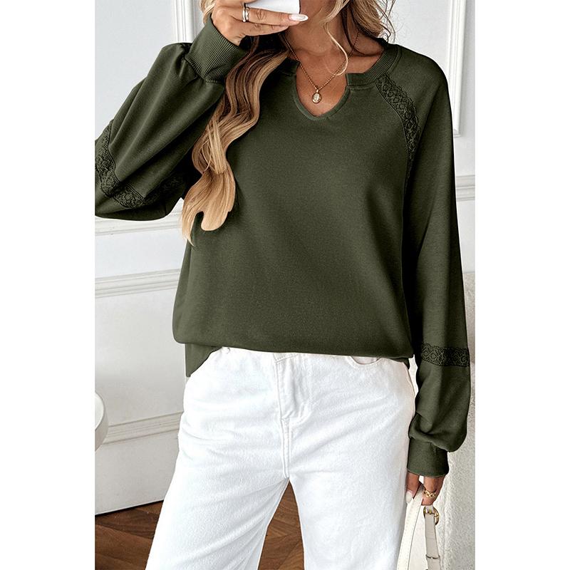 Women's Loose Long Sleeve Sweatshirt Solid Color Half Collar Lace Patchwork Casual Fashion Pullover