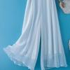 Pantaloni estivi a vita alta in chiffon a gamba larga da donna - Doppio strato drappeggiato danza vestibilità ampia lunghezza 9/10 pantaculotte gonna pantaloni
