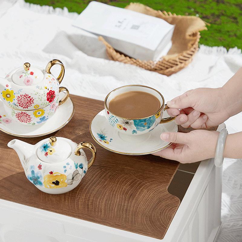 420ml Ceramic Tea for One Set Floral Teapot Tea Cup Saucer Gold Plating Handle Flower Mug Gift Box